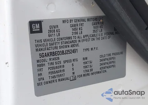 2011 Buick Enclave 1Xl из США, поврежденный, VIN 5GAKRBED3BJ252491